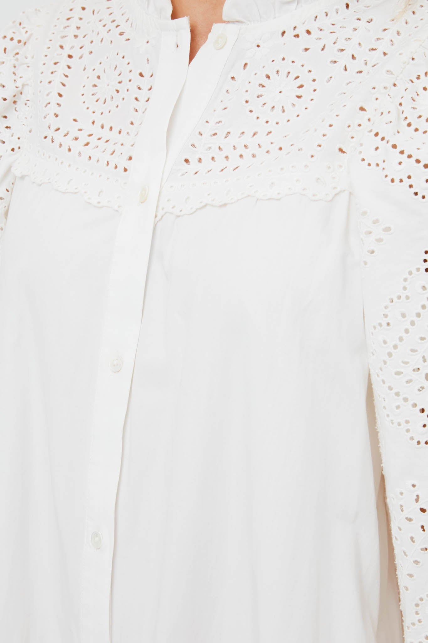 White Vienne Eyelet Long Sleeve Shirt Dress