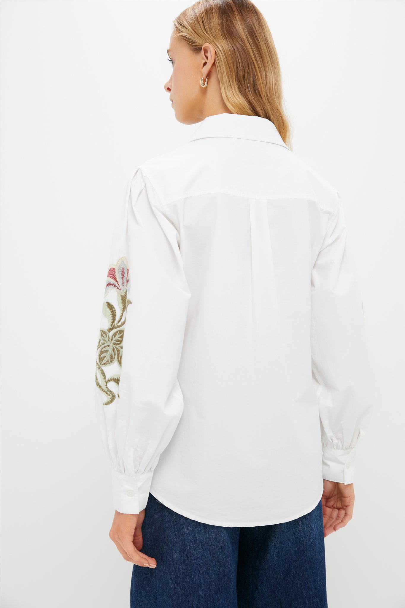 White Floral Embroidered Carolina Button Down