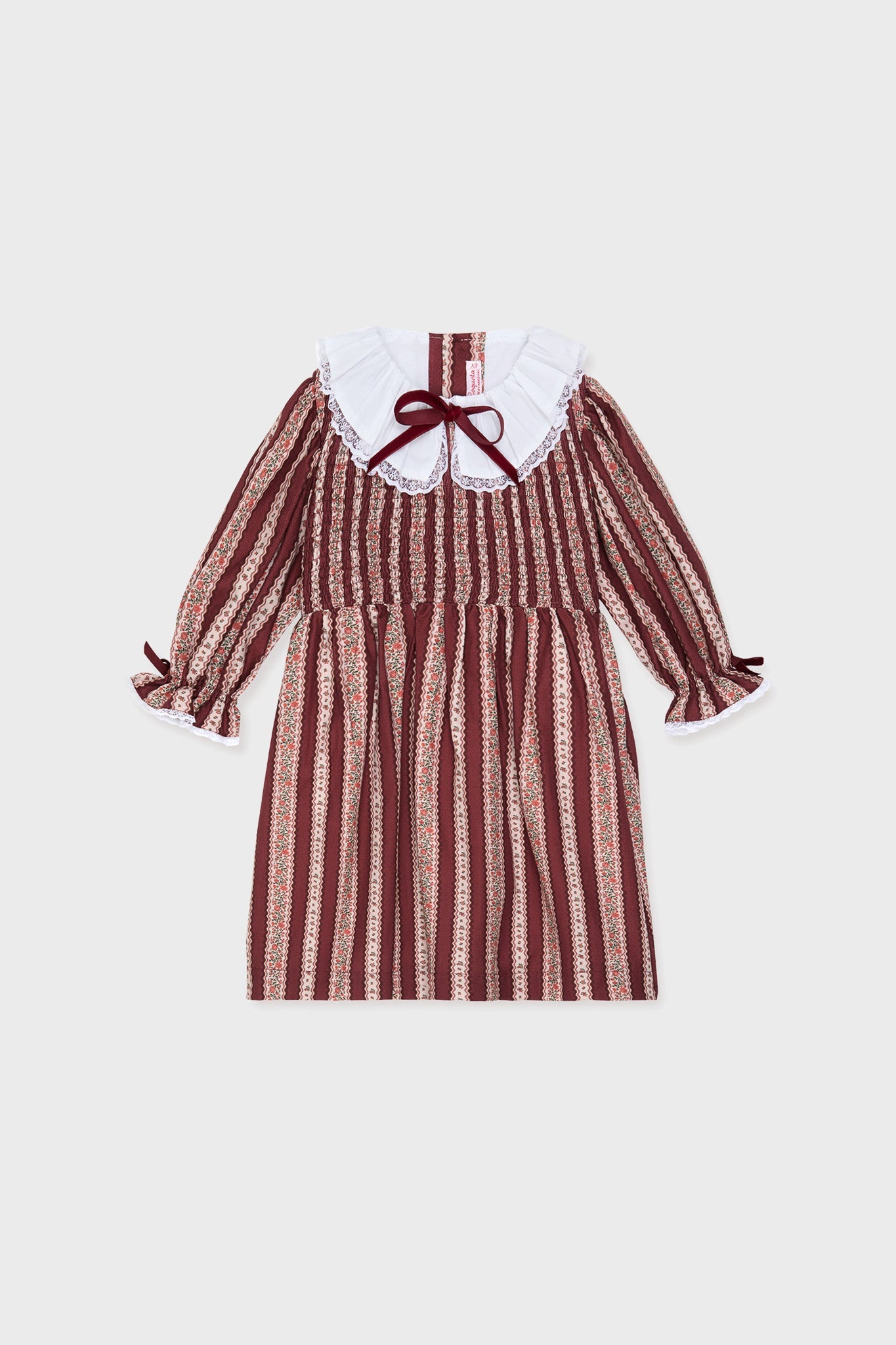 Burgundy Floral Stripe Festa Girl Hand-Smocked Dress