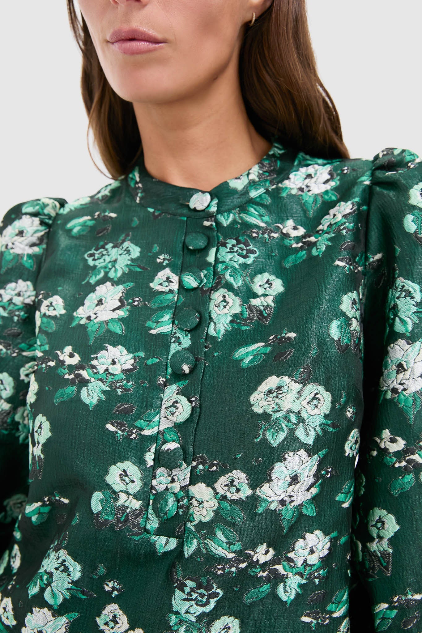 Emerald Magnolia Floral Jacquard Samantha Dress