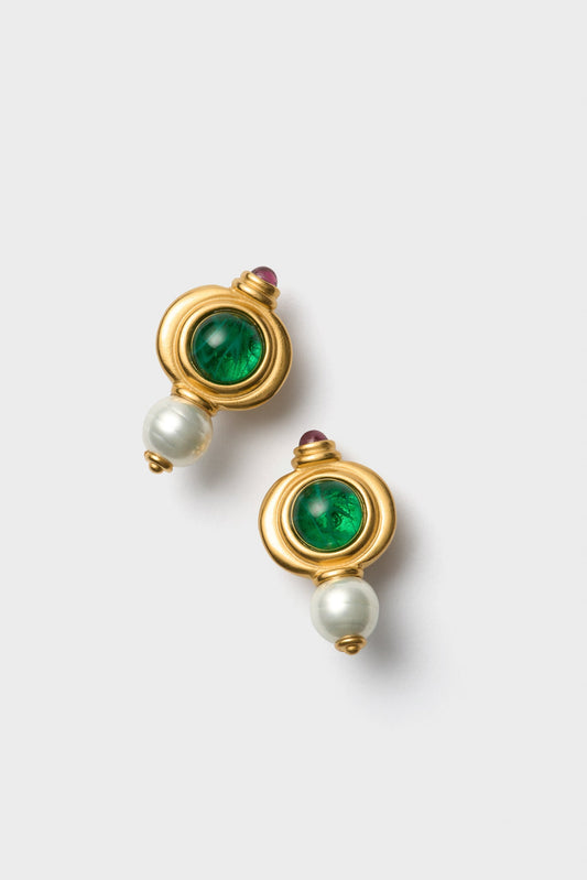 Emerald and Gold Pearl Earrings