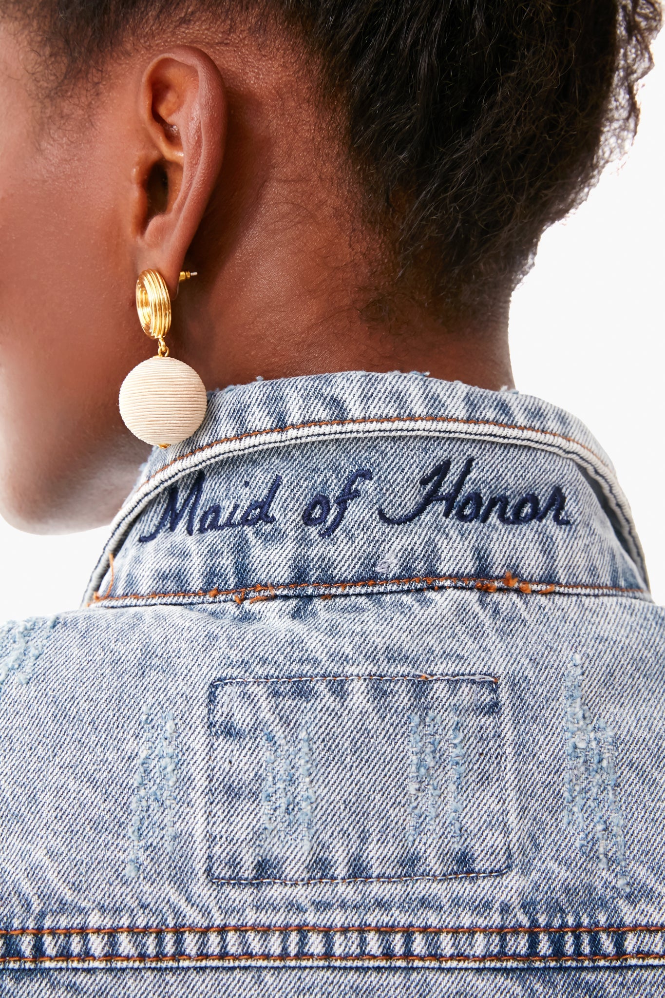 Denim Jacket With Removable Navy Fur Collar