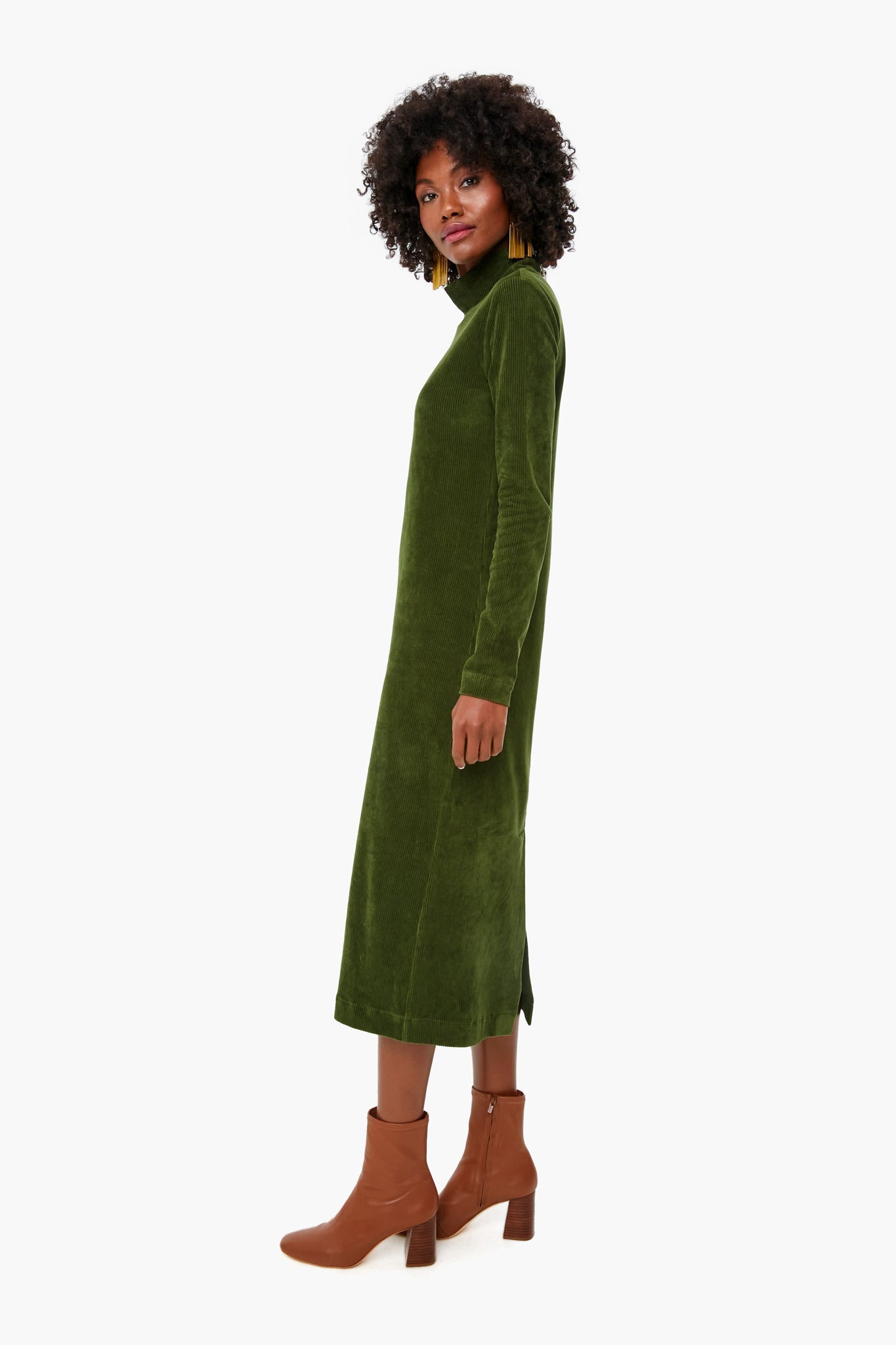 Pine Stretch Corduroy Turtleneck Slim Dress