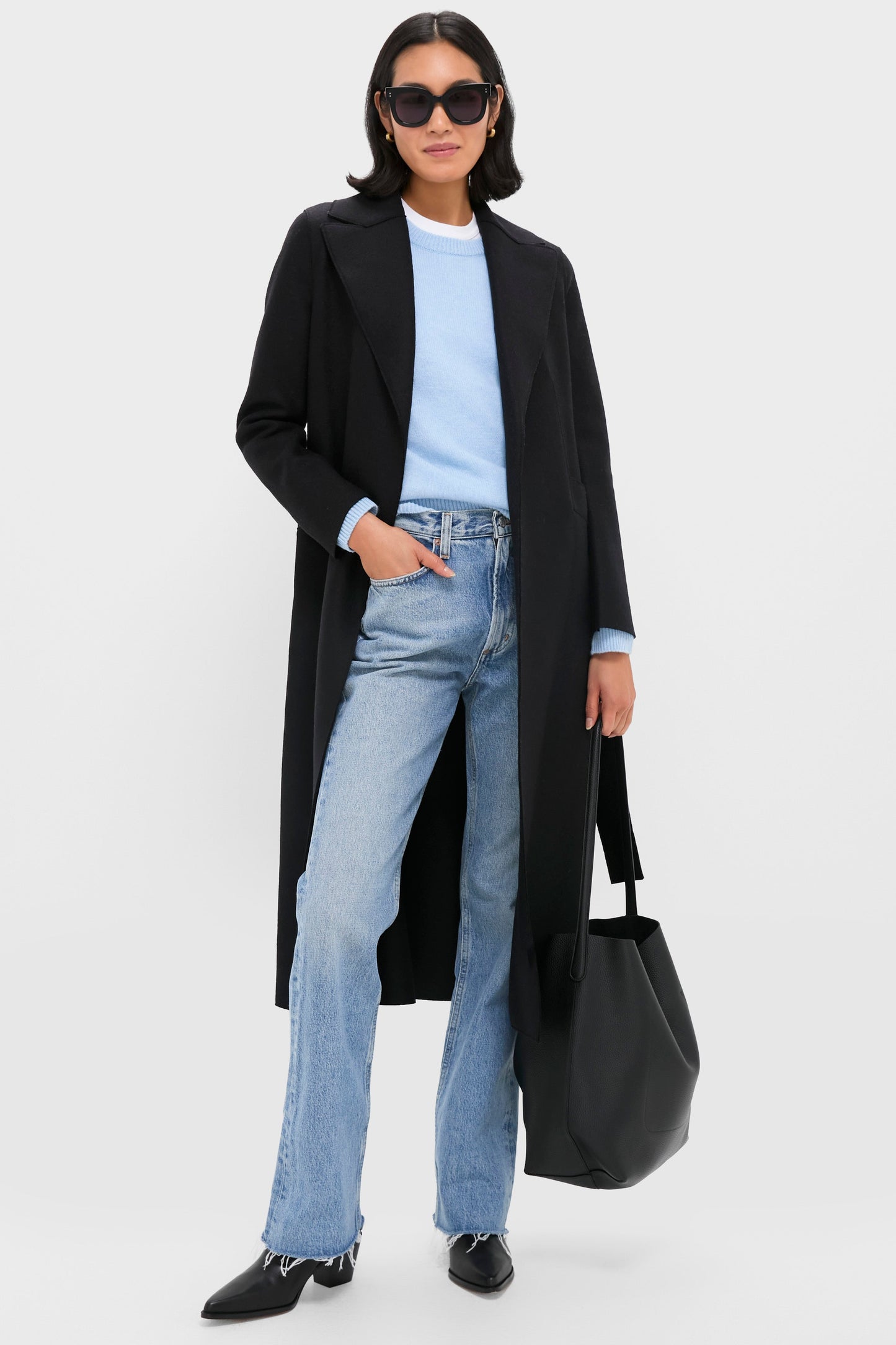 Black Pressed Wool Long Maxi Coat