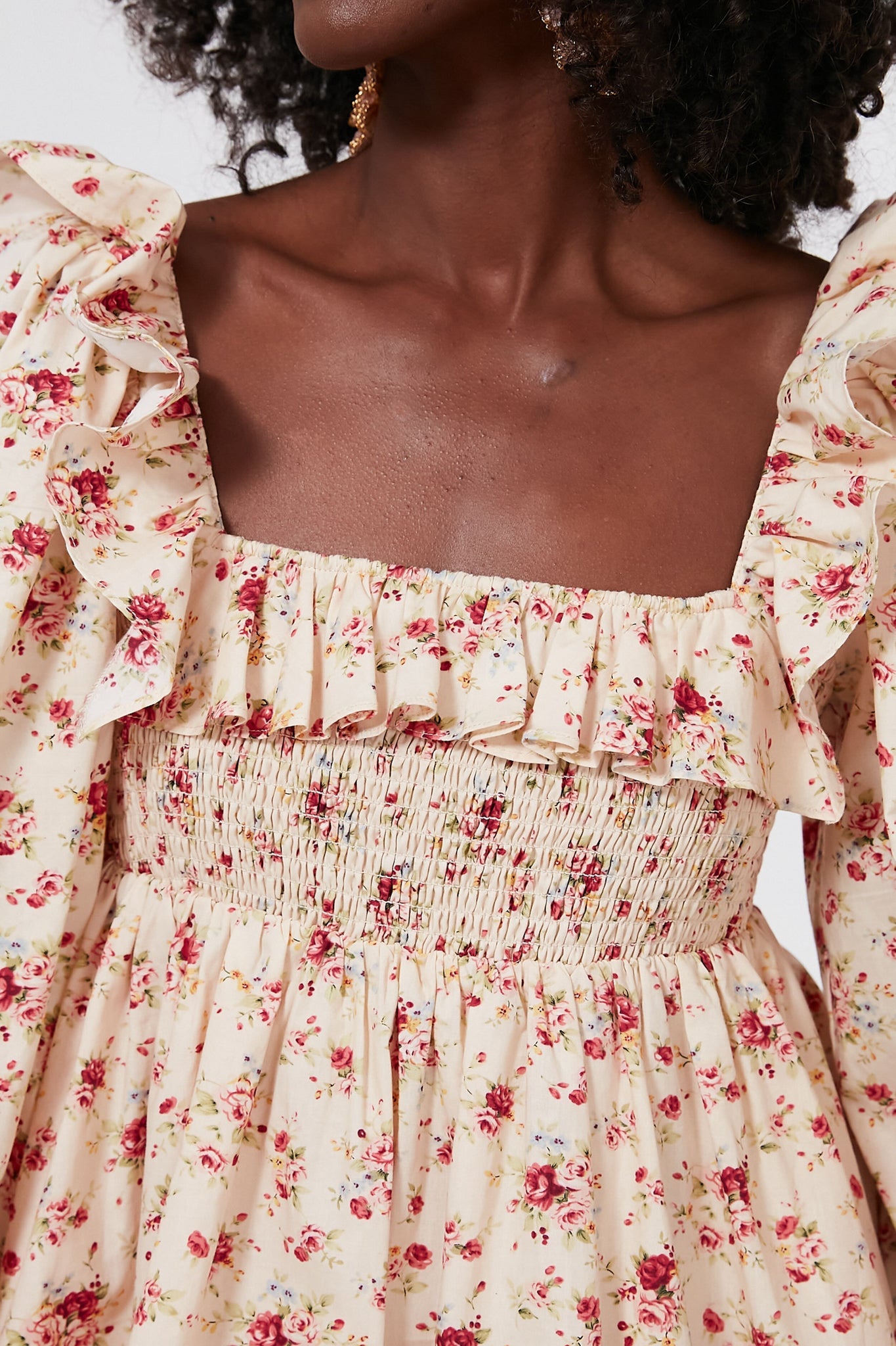 Cream Floral Ruffle Sleeve Addison Blouse