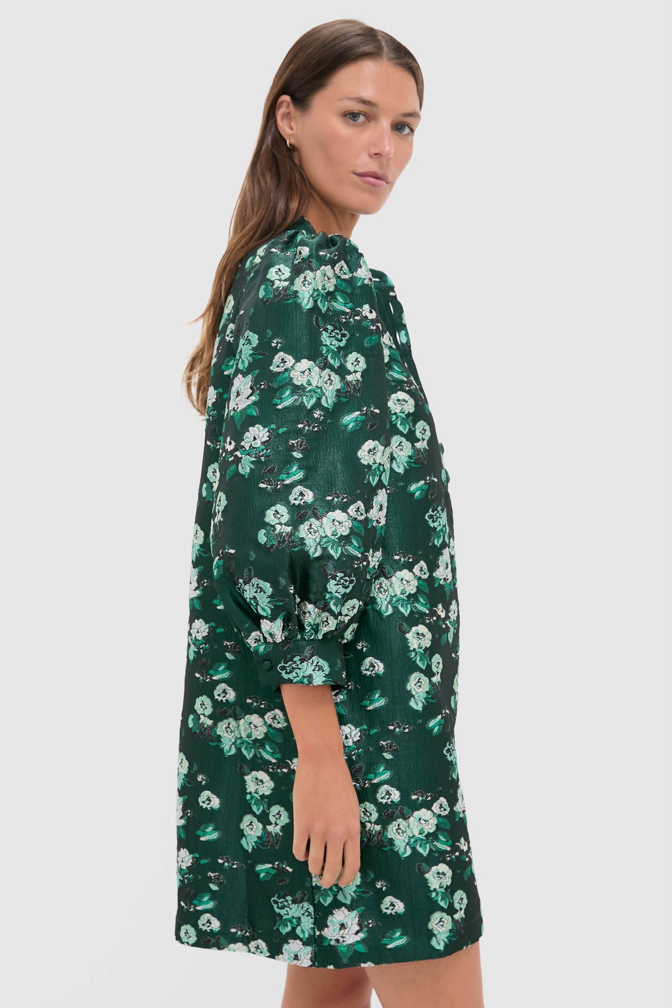Emerald Magnolia Floral Jacquard Samantha Dress