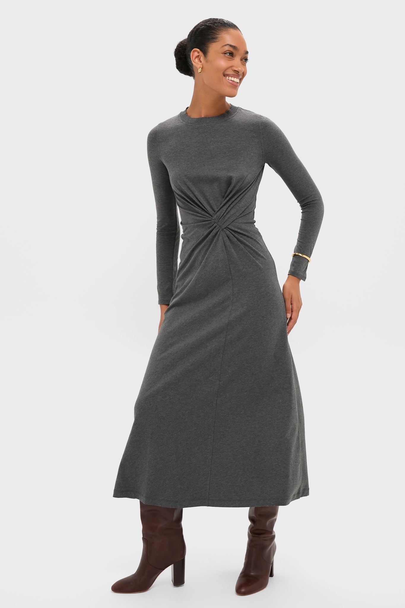 Heathered Charcoal Long Sleeve Volta Dress