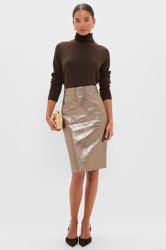 Oatmeal Susurros Leather Pencil Skirt