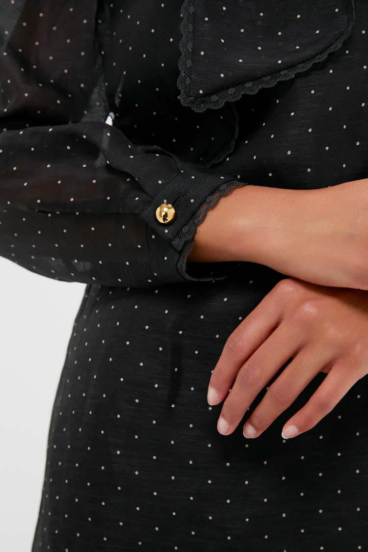 Black Dot Dream Pussybow Mini Dress