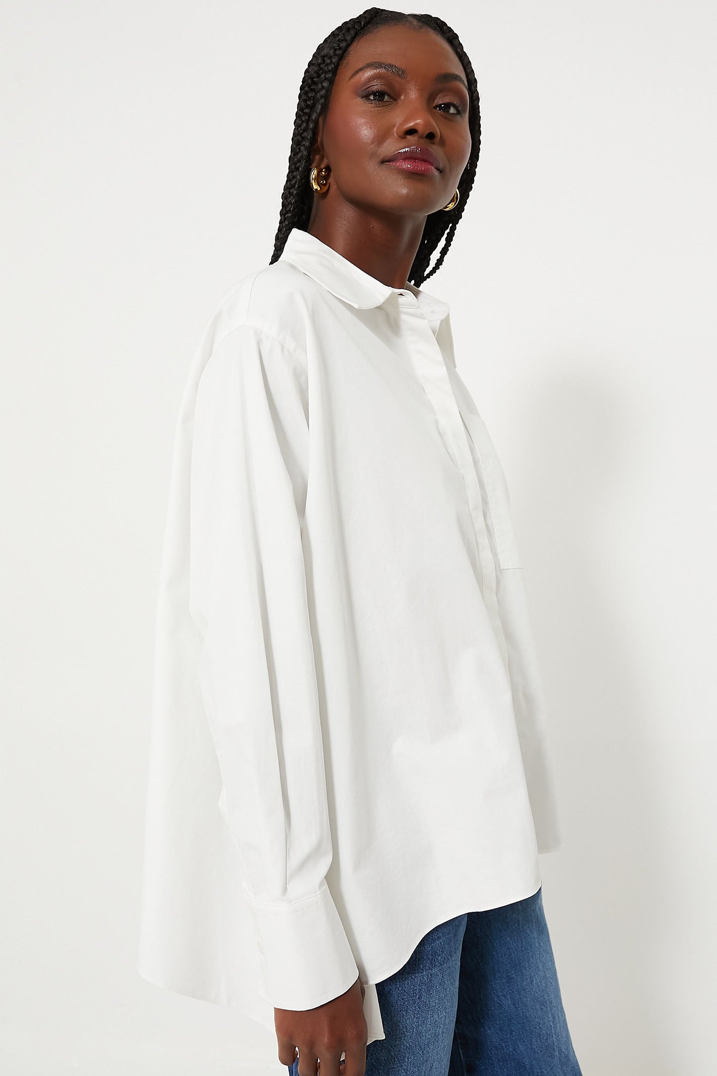 White Cotton Cape Button Down