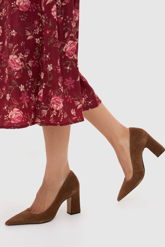 Pecan Brown Suede Eleanor Heels