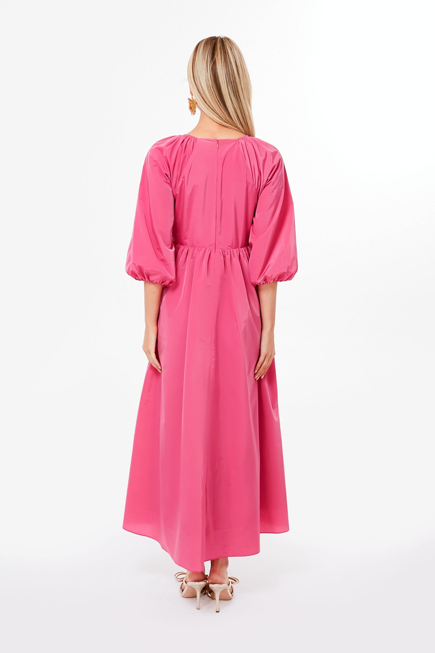 Fuchsia Ruched V-Neck Gia Maxi Dress