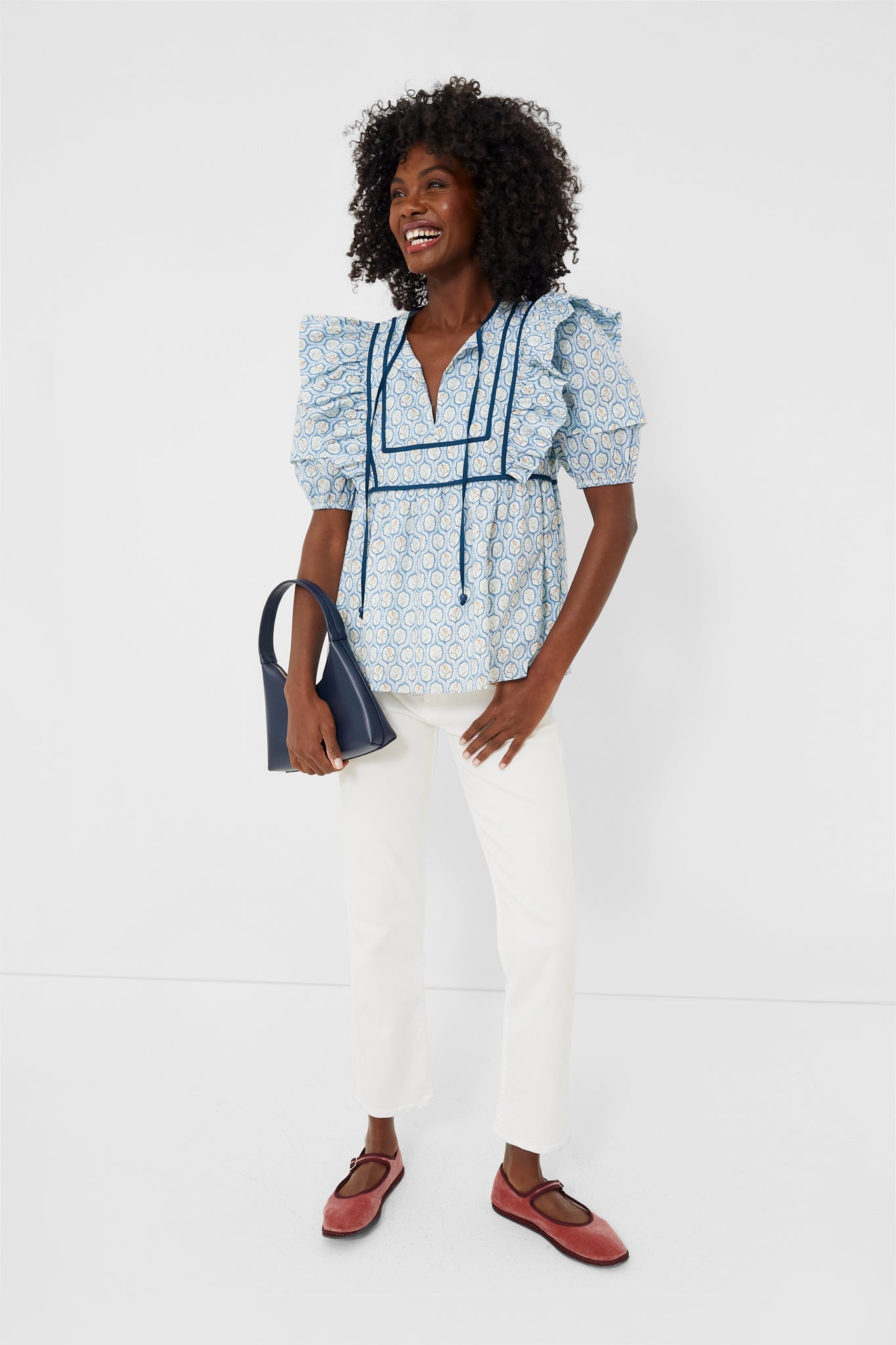 Blue Trellis Floral Rosaleigh Blouse