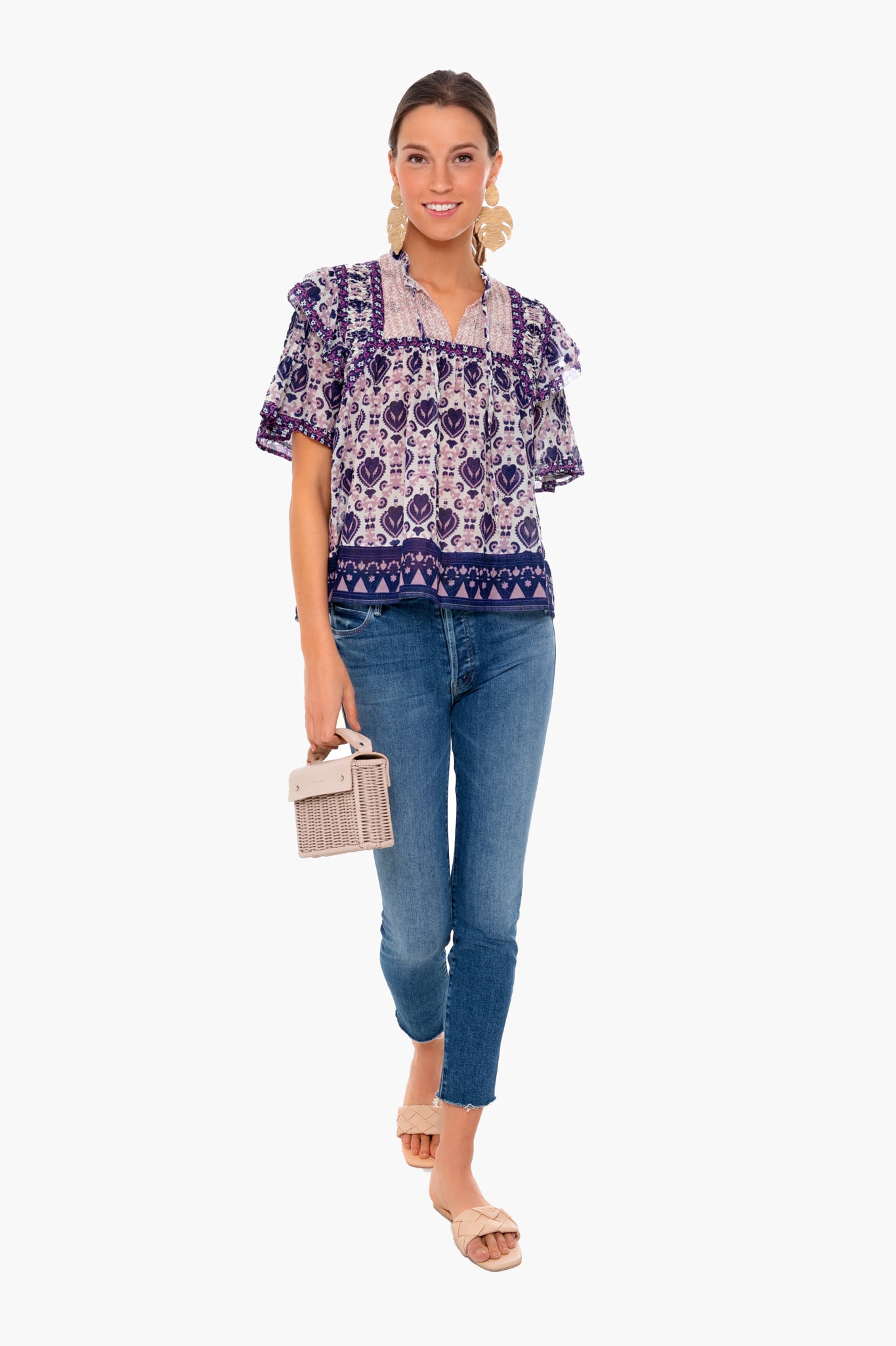 Violet Brigitte Border Pintuck Top
