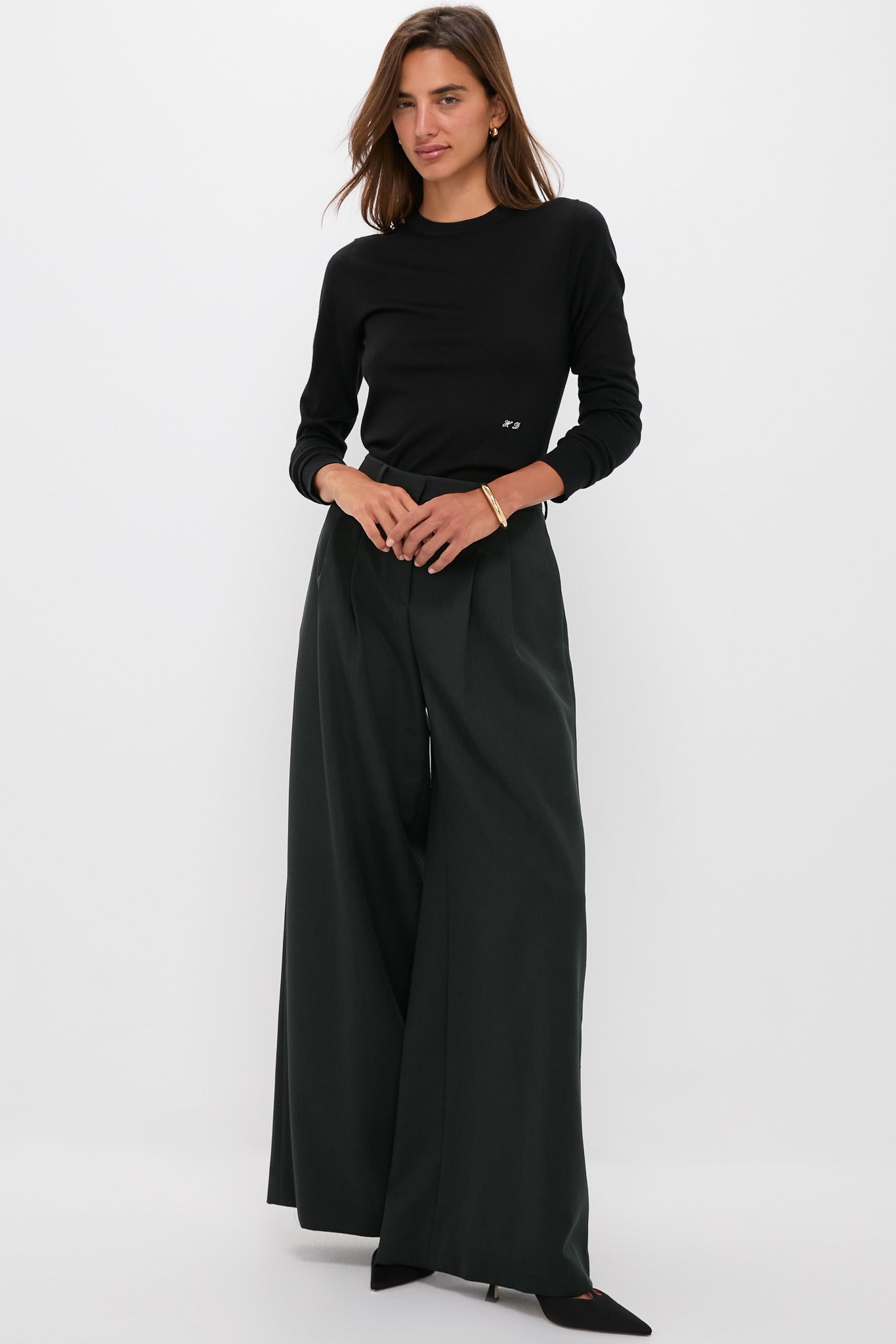 Black Cashmere Silk Long Sleeve Katie Tee