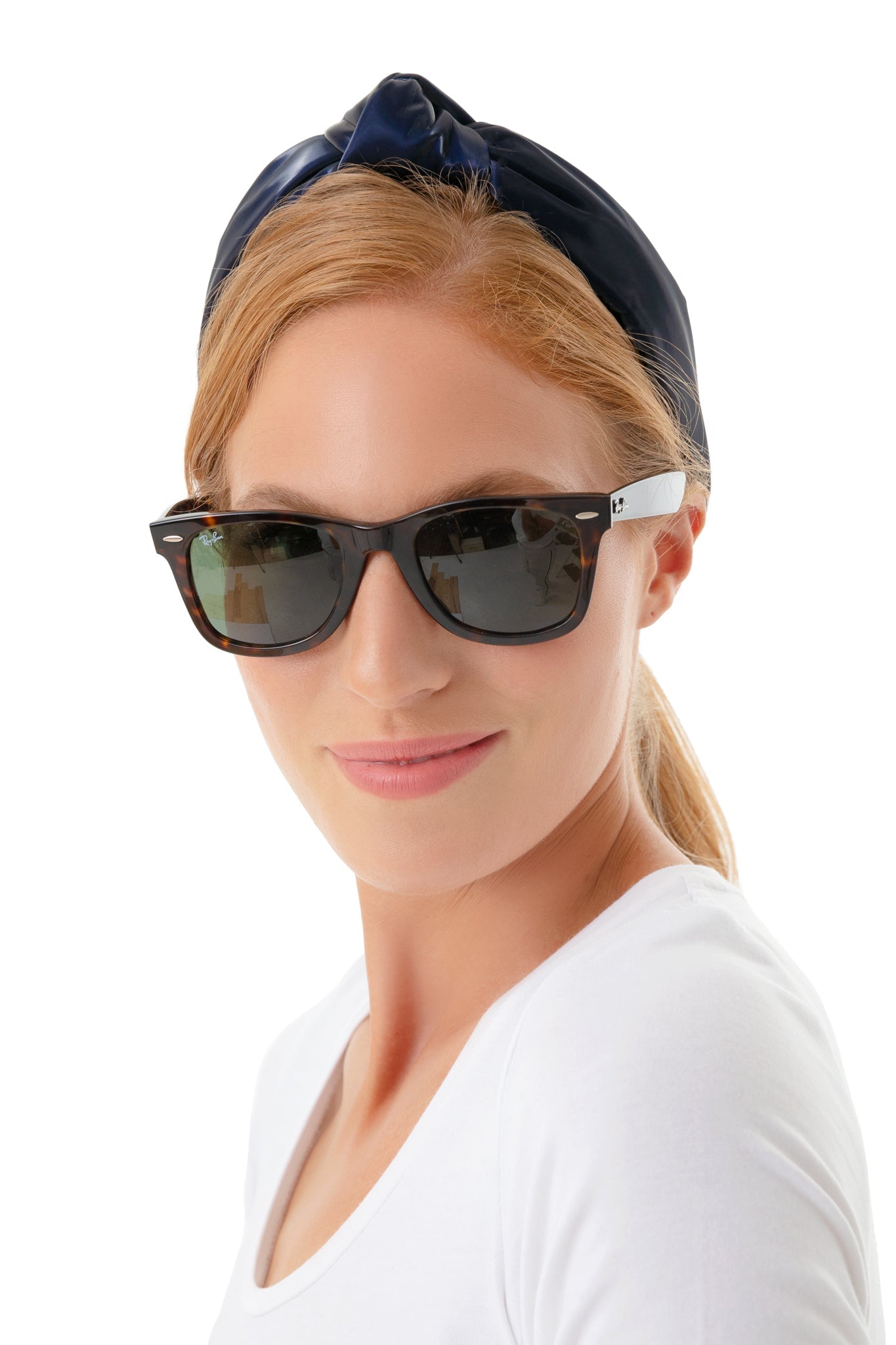 Navy Faux Leather Knotted Headband