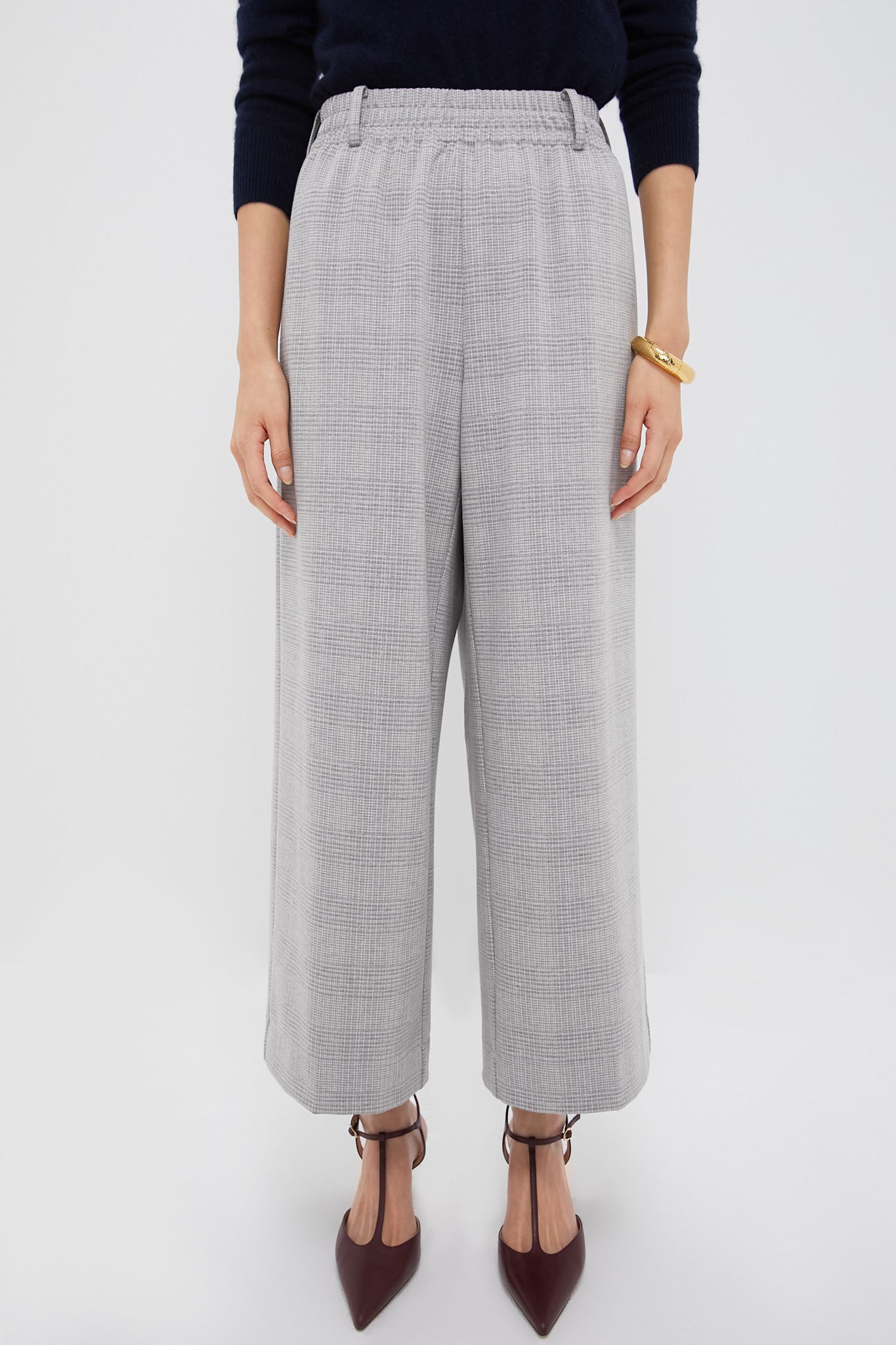 Gray Plaid Cropped Flare Carlton Pants