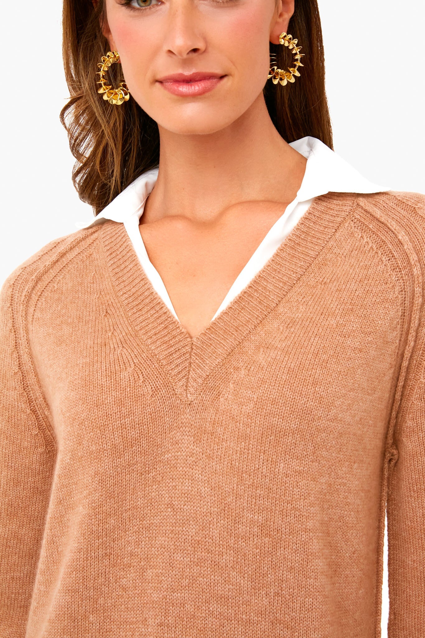 Camel Melange Looker Vee Dress