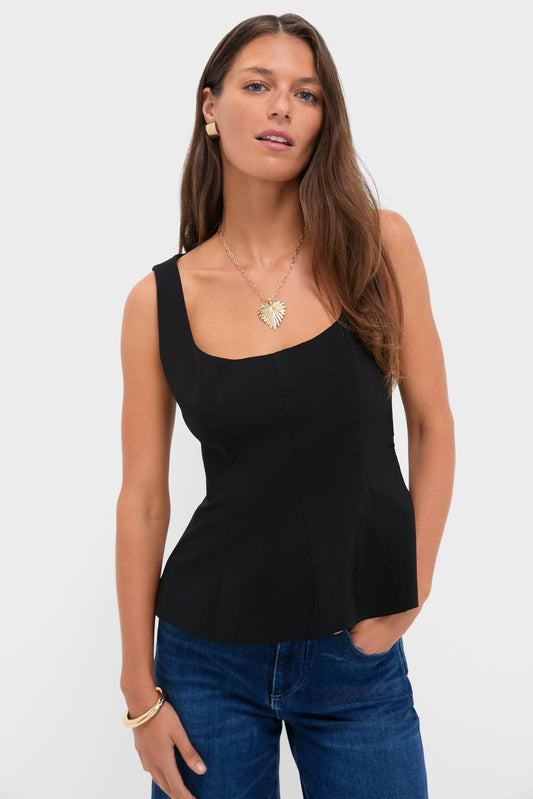 Black Sleeveless Decker Peplum Top
