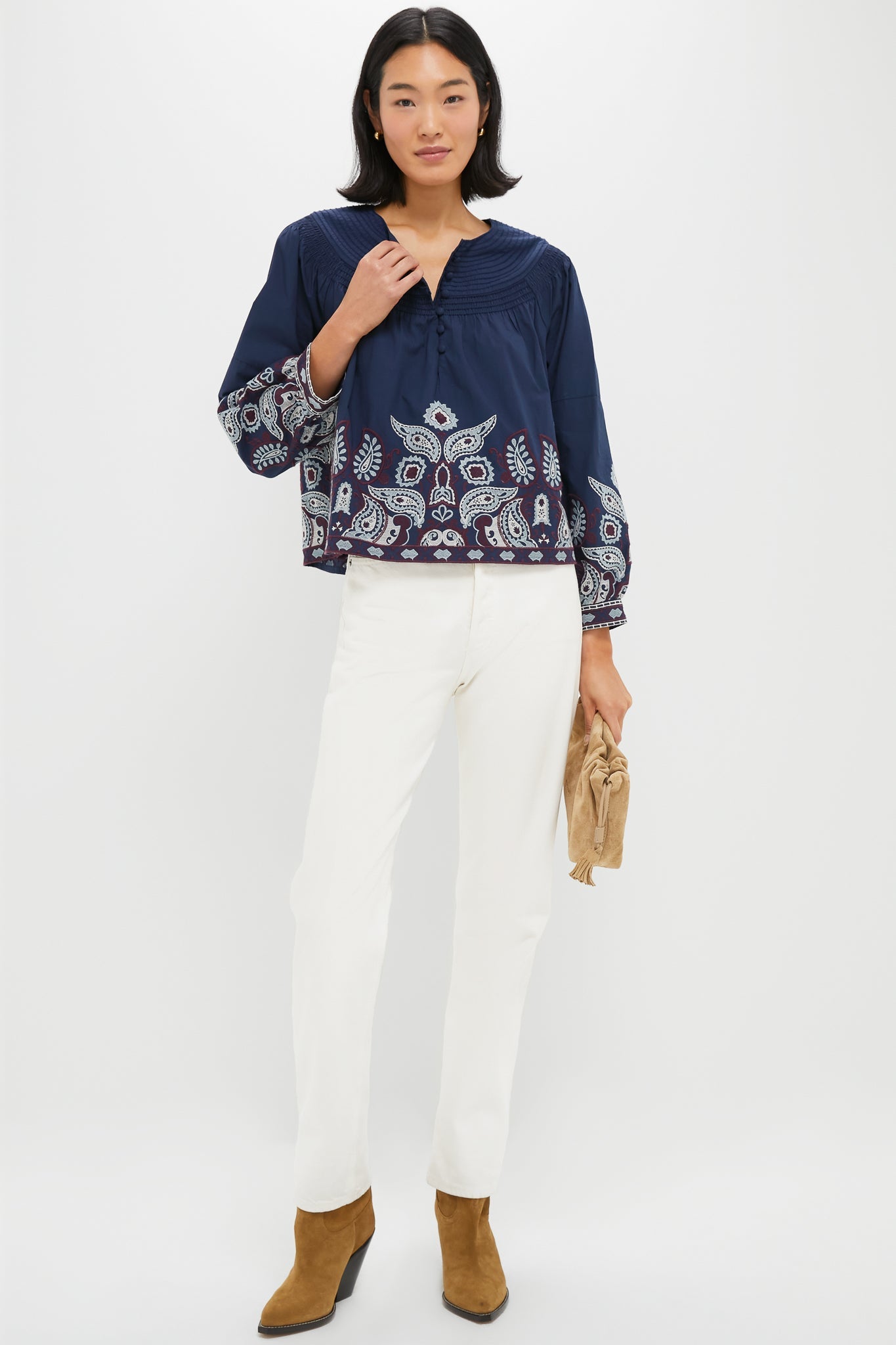 Navy Embroidered Lucia Blouse