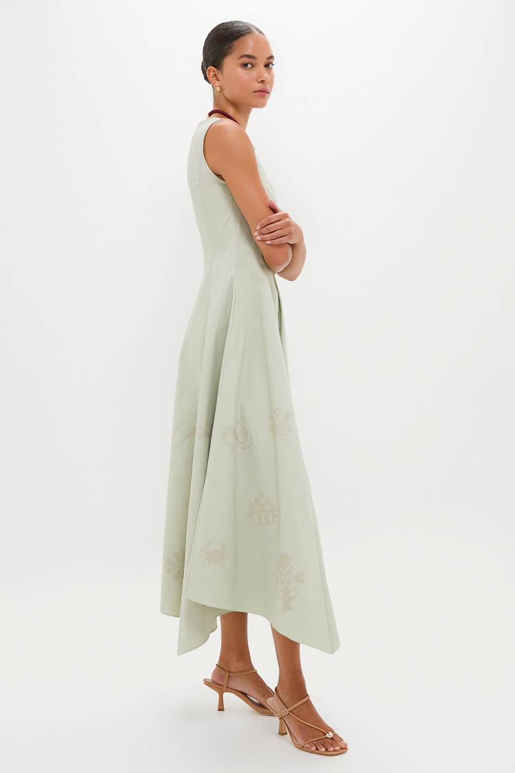 Pistachio Jacqueline Asymmetrical Hem Midi Dress
