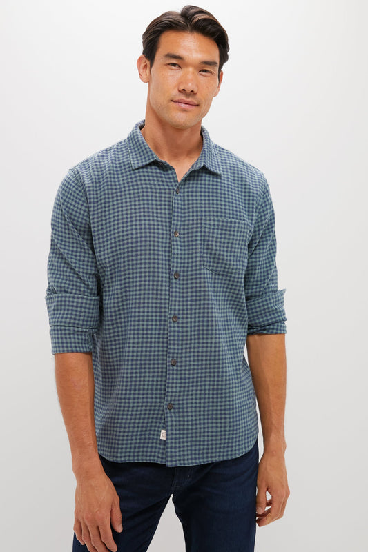 Navy Green Gingham Stretch Selvage Shirt