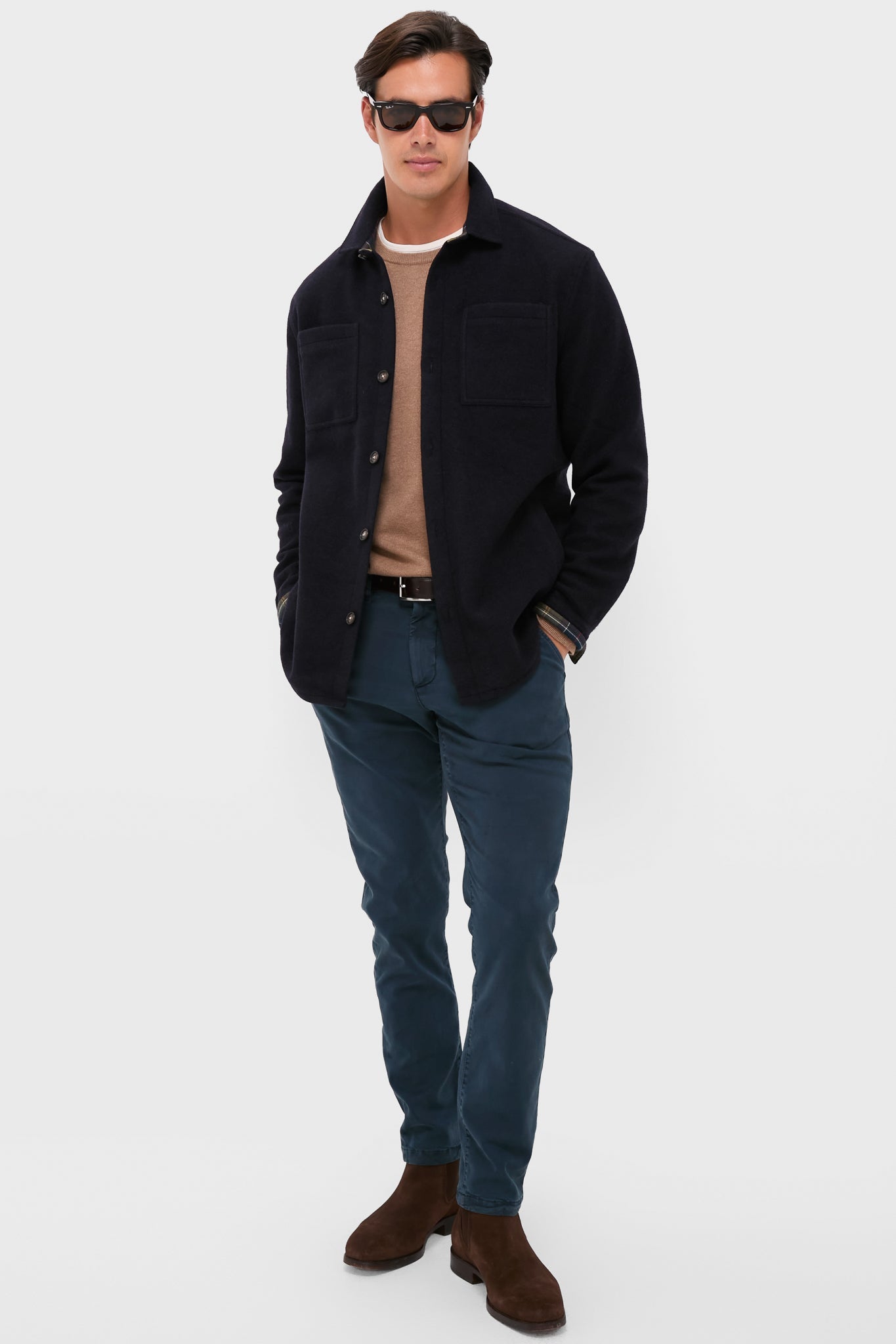 Navy Marl Marlow Tailored Wool Blend Overshirt