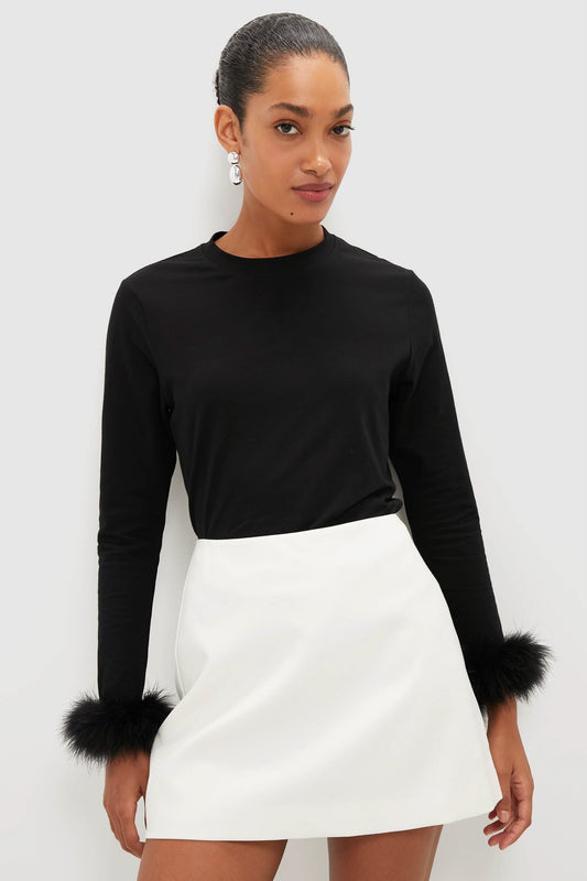 Black Long Sleeve T-Shirt with Detachable Feathers