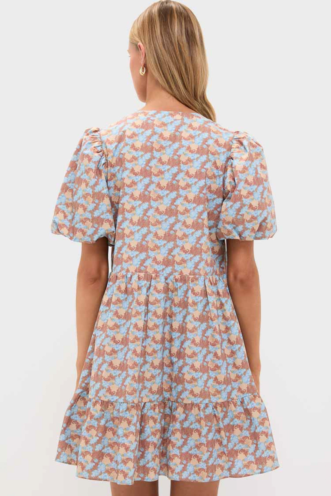 Brown & Powder Blue Floral Zip Front Ellie Mini Dress