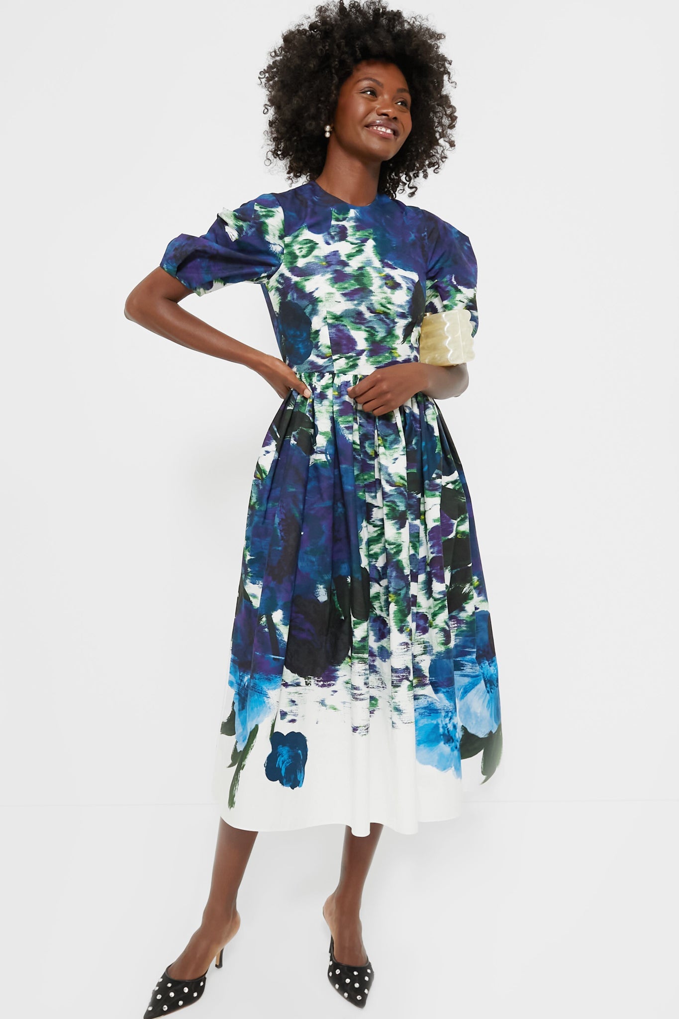 Blue Short Sleeve A Line Midi Dress