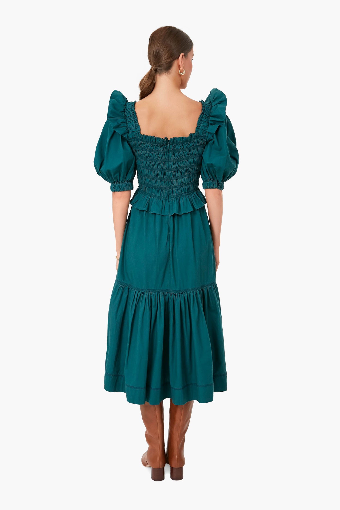 Forest Sybil Solid Cotton Puff Sleeve Smocked Dress