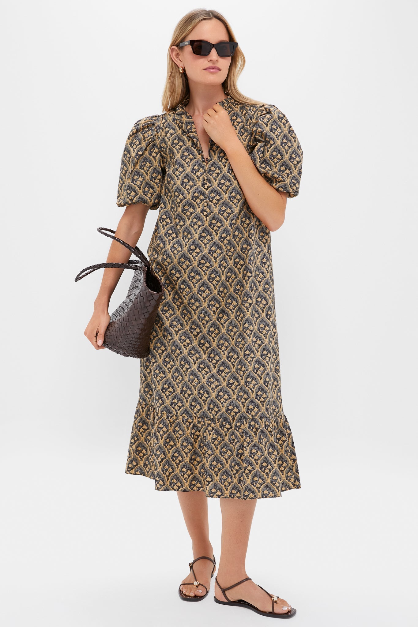 Navy & Tan Floral Mimi Midi Dress