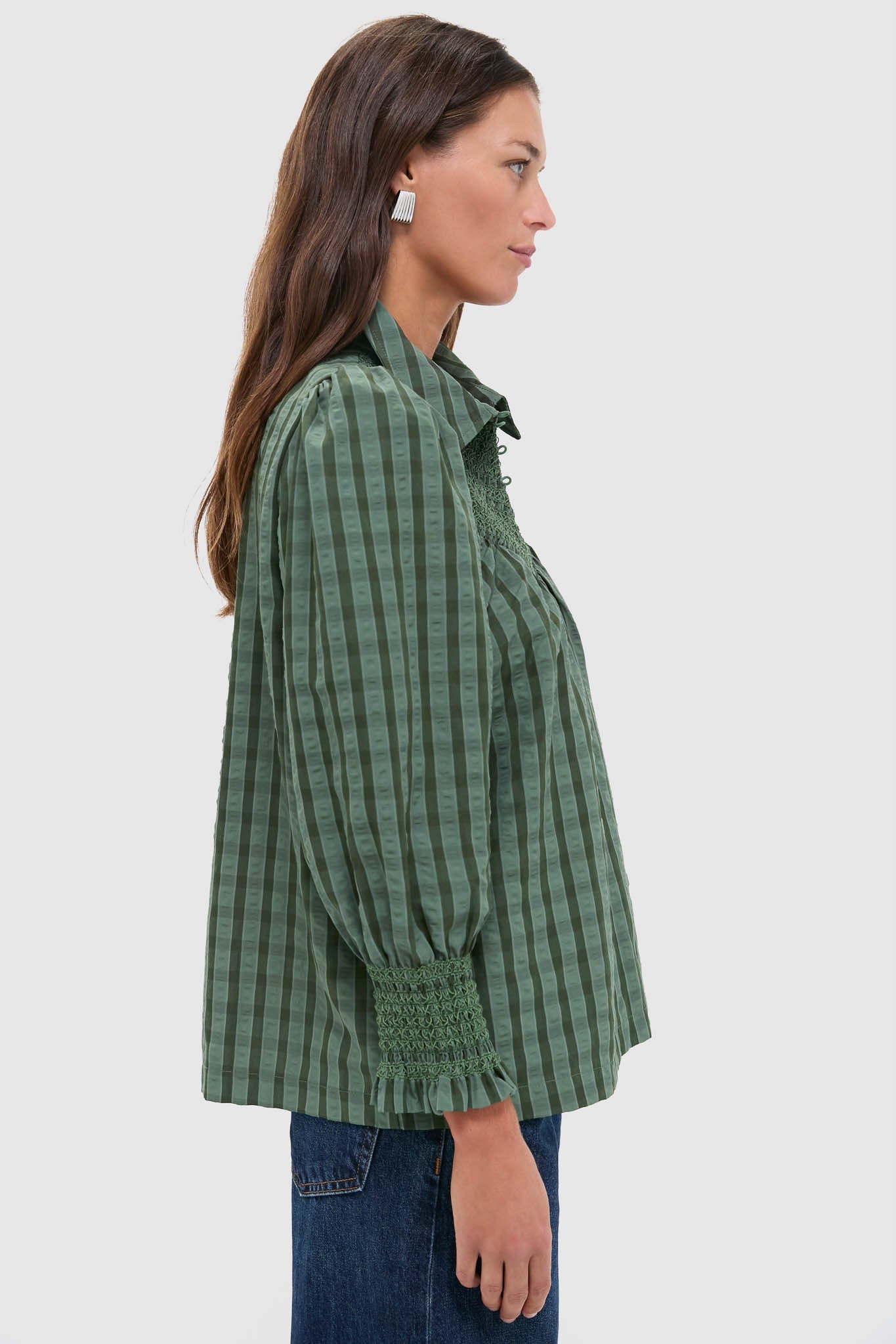 Green Windowpane Seersucker Vail Blouse