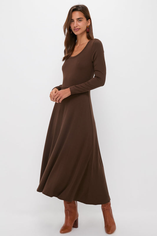 Chocolate Brown Long Sleeve Sara Maxi Dress