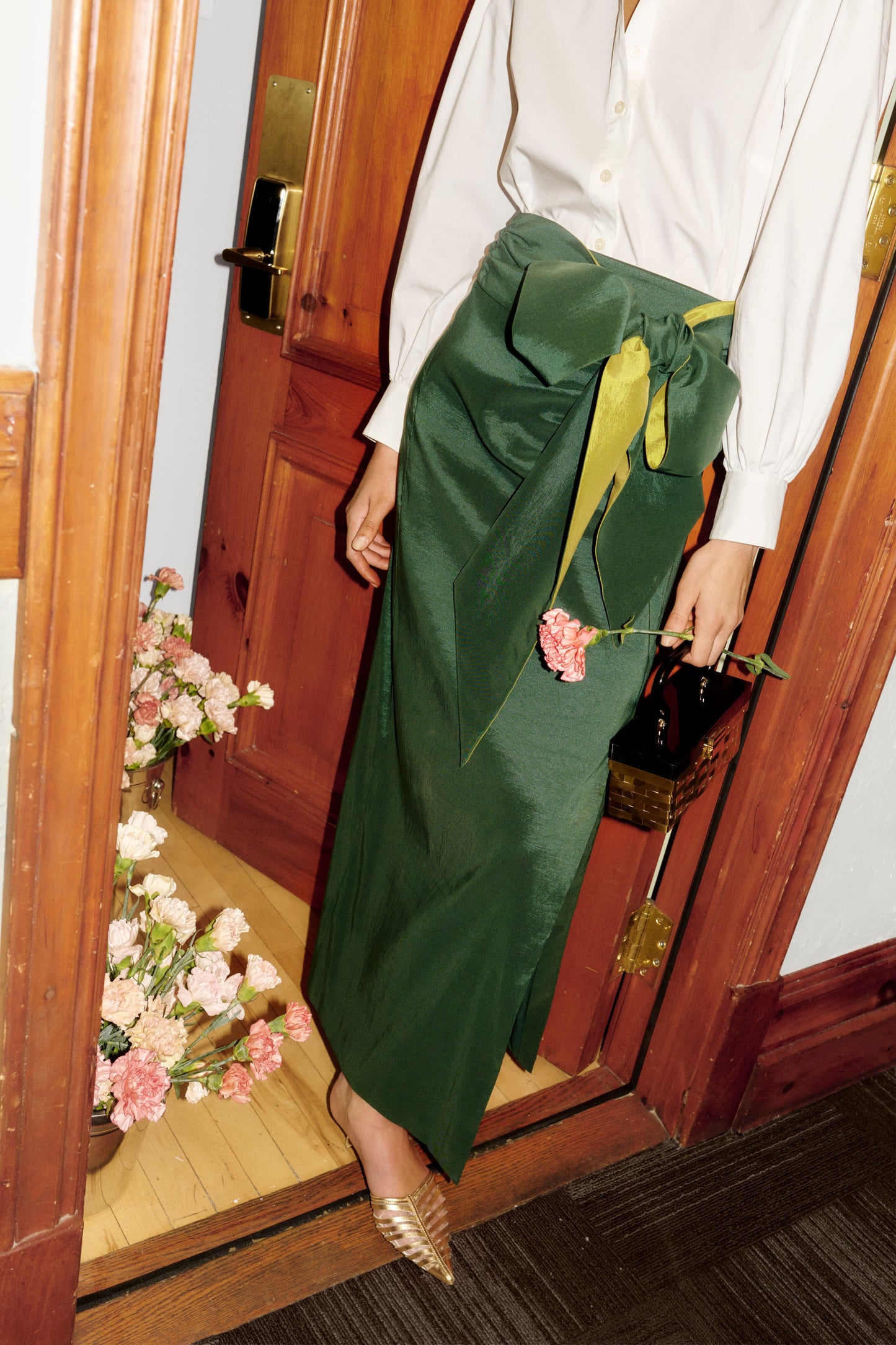 Forest Green Taffeta Angelise Tie Skirt