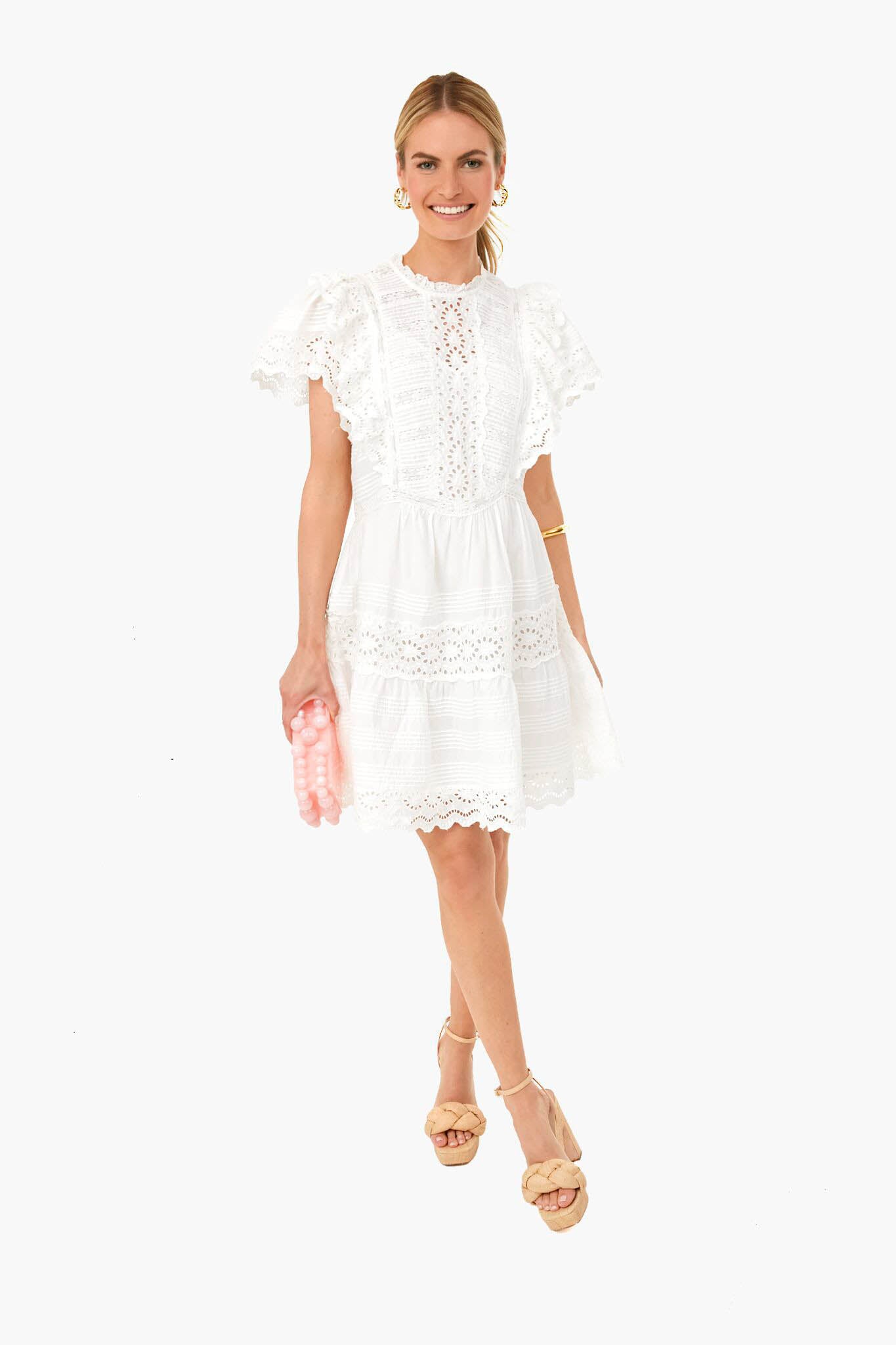 White Georgina Eyelet Short Sleeve Tunic Dress