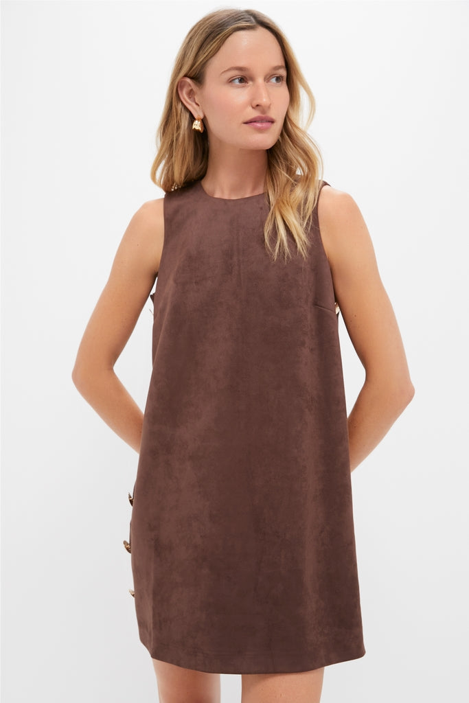 Chocolate Faux Suede Button Bitsy Dress