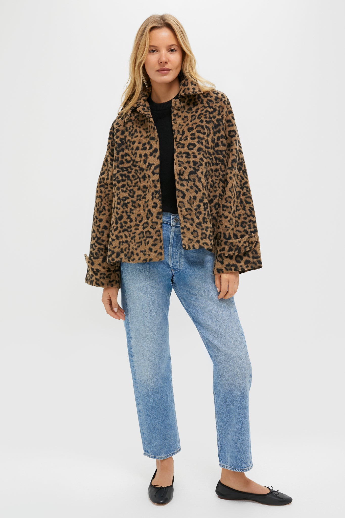 Brushed Wool Leopard Drew Short Trench Coat