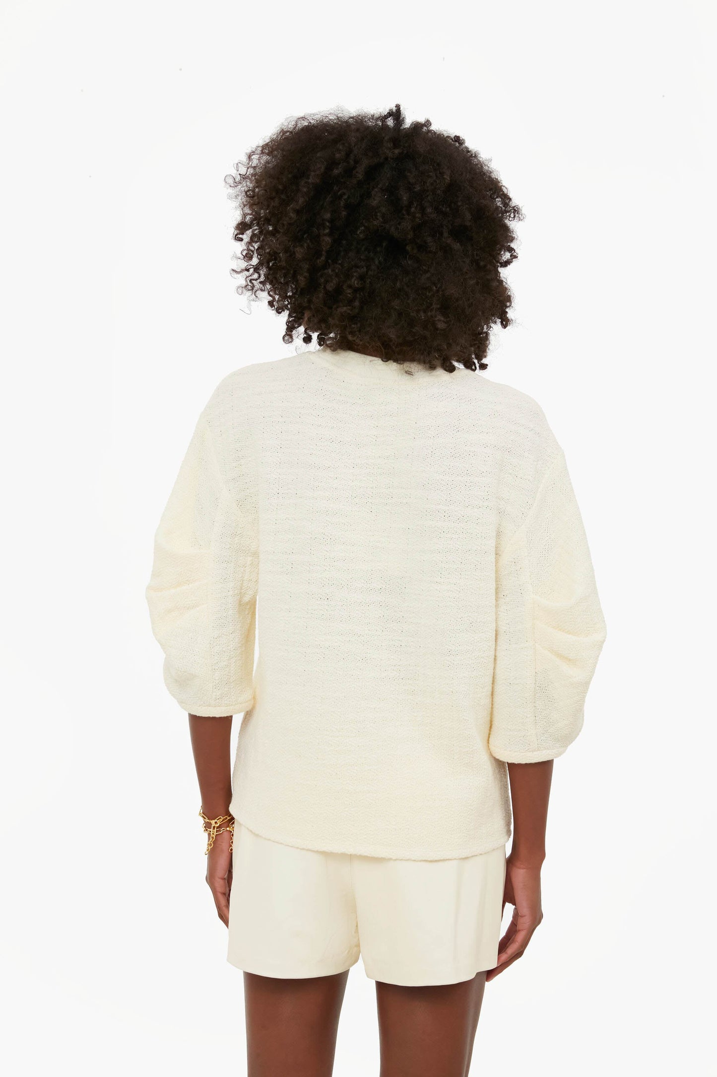 Cream Handspun Knit Pleat Sleeve Top