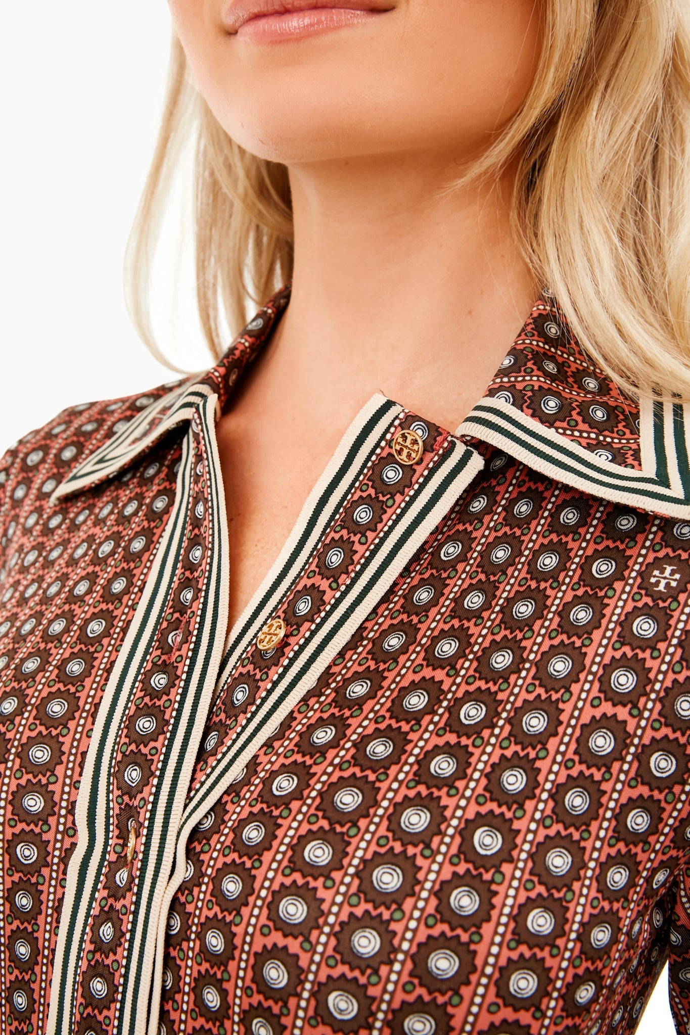 Sun Geo Silky Knit Shirt Dress