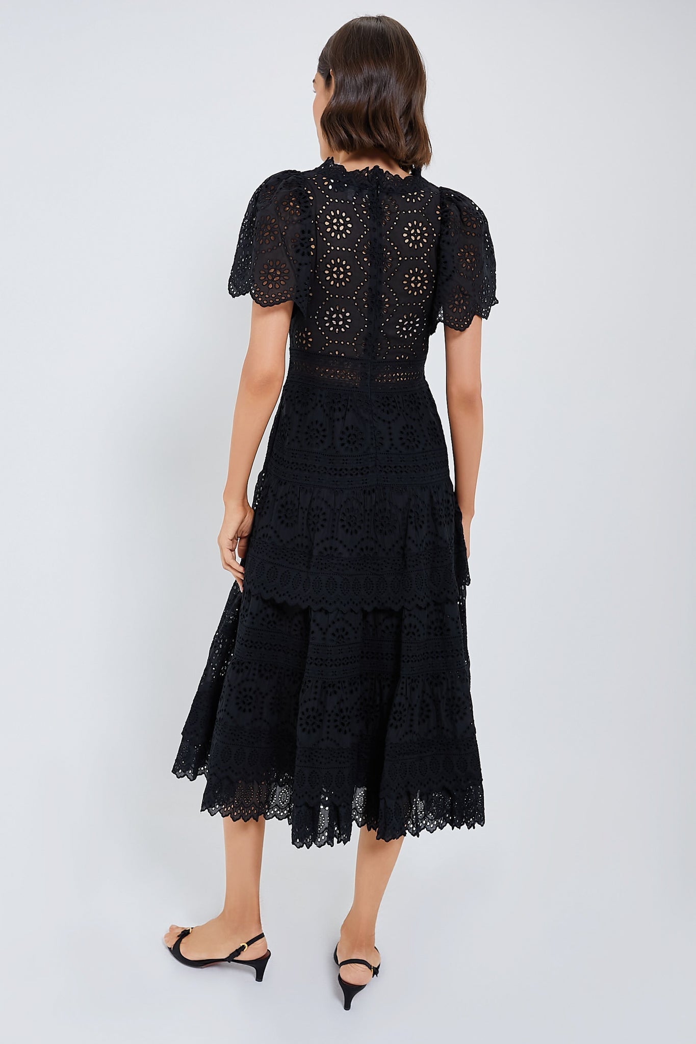 Black Lainey Embroidery Short Sleeve Dress