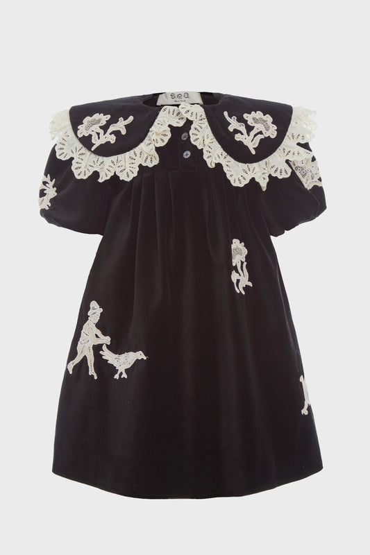 Black Mika Applique Velveteen Dress