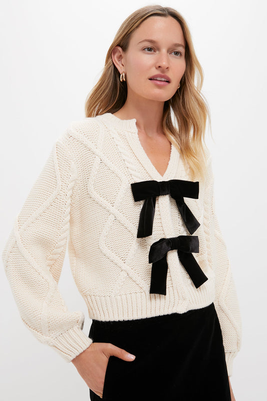 Cream & Black Velvet Bows Bess Cardigan