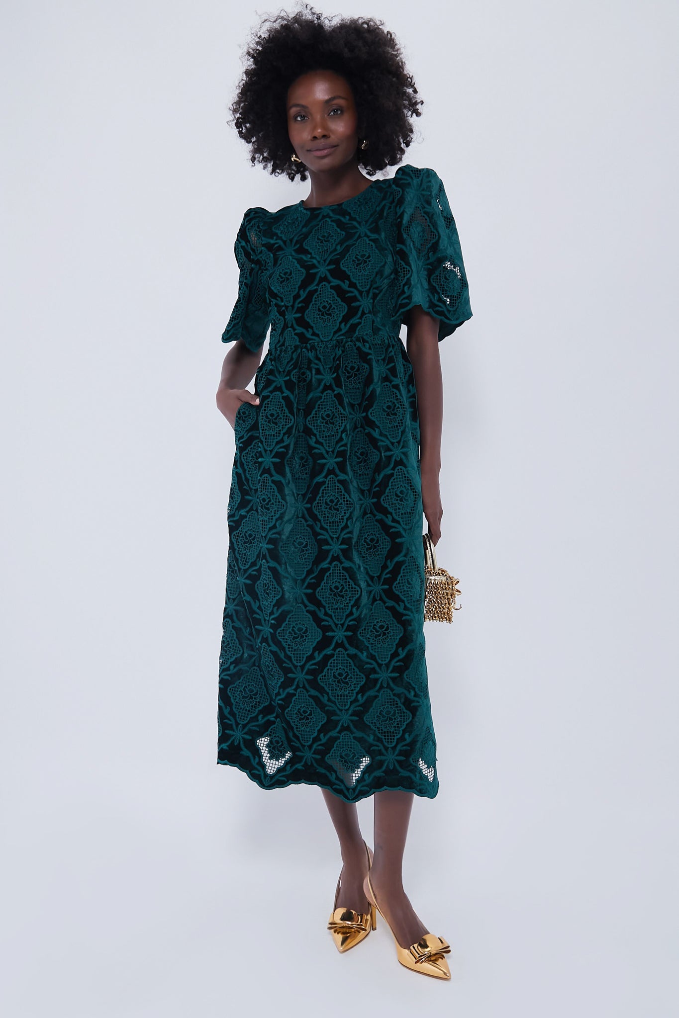 Green Velvet Eyelet Catalina Dress