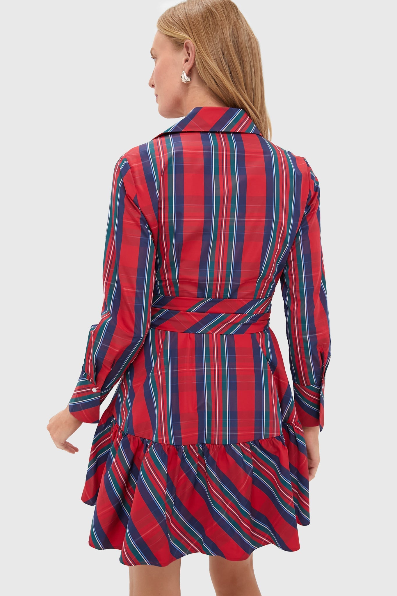 Balsam Plaid Tie Waist Shirt Dress