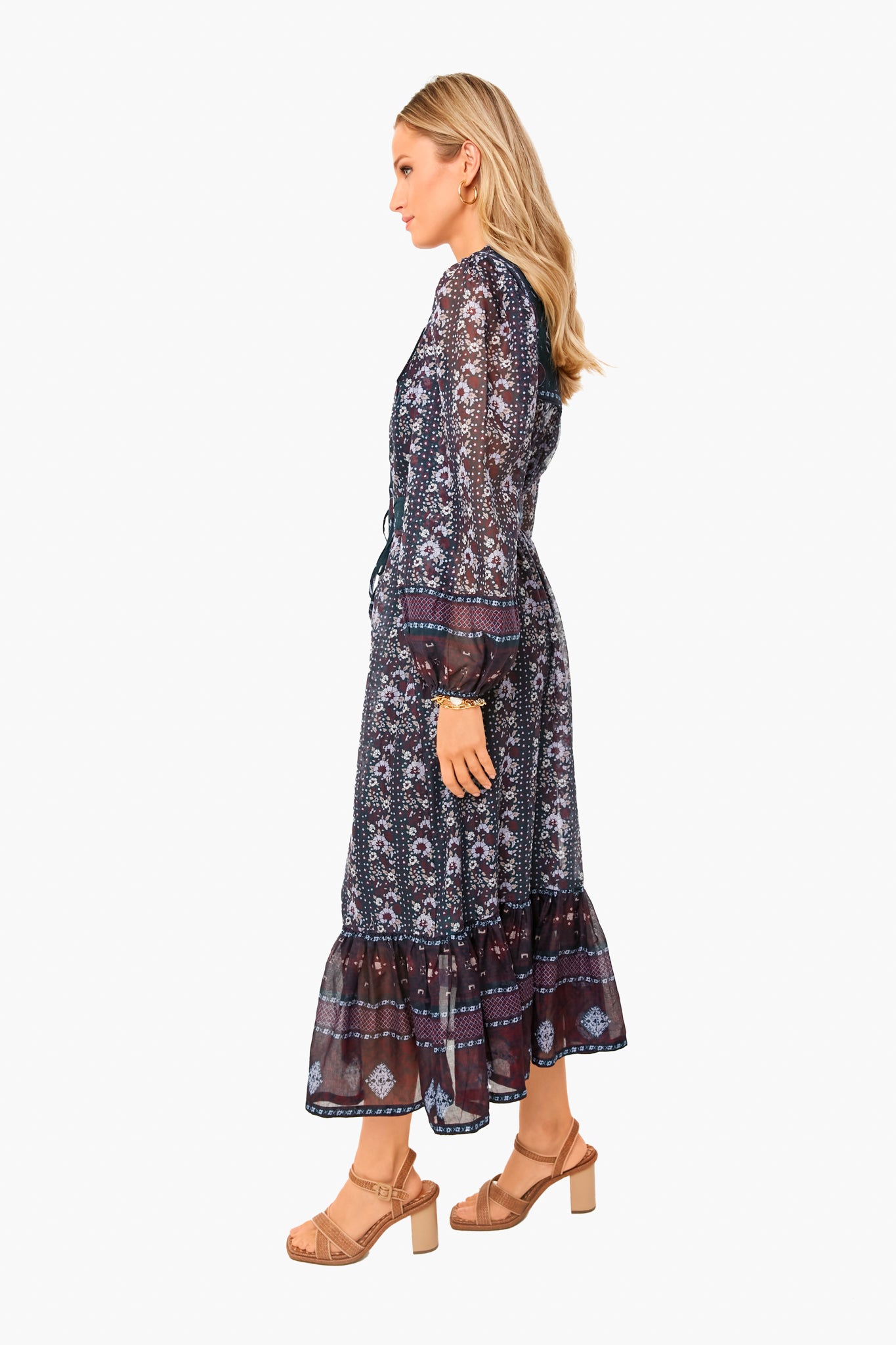 Berry Nadine Border Long Sleeve Tiered Dress