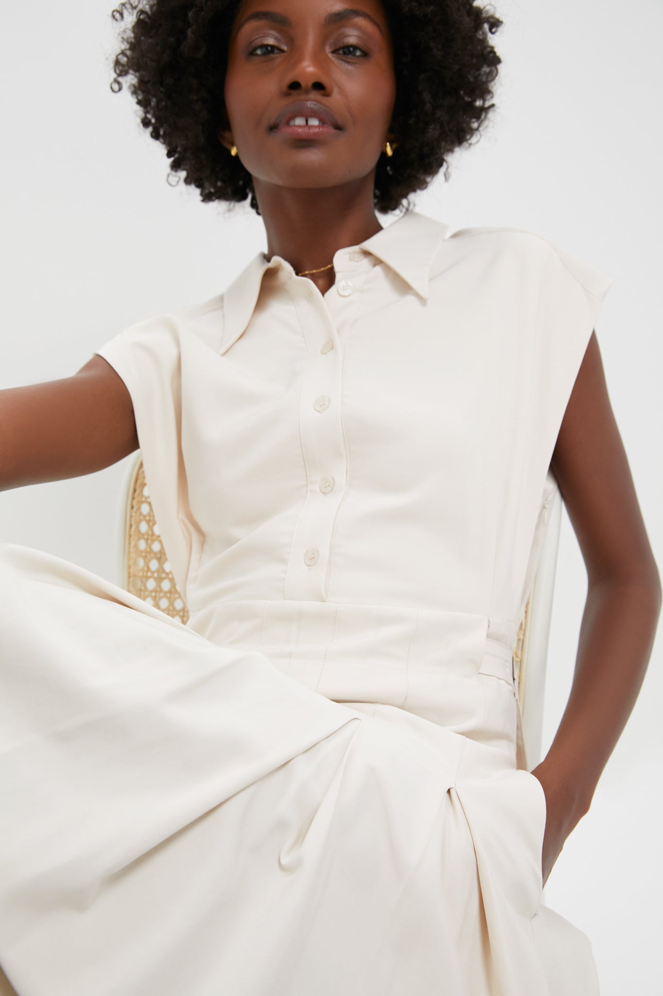 Ecru Quince Midi Shirt Dress