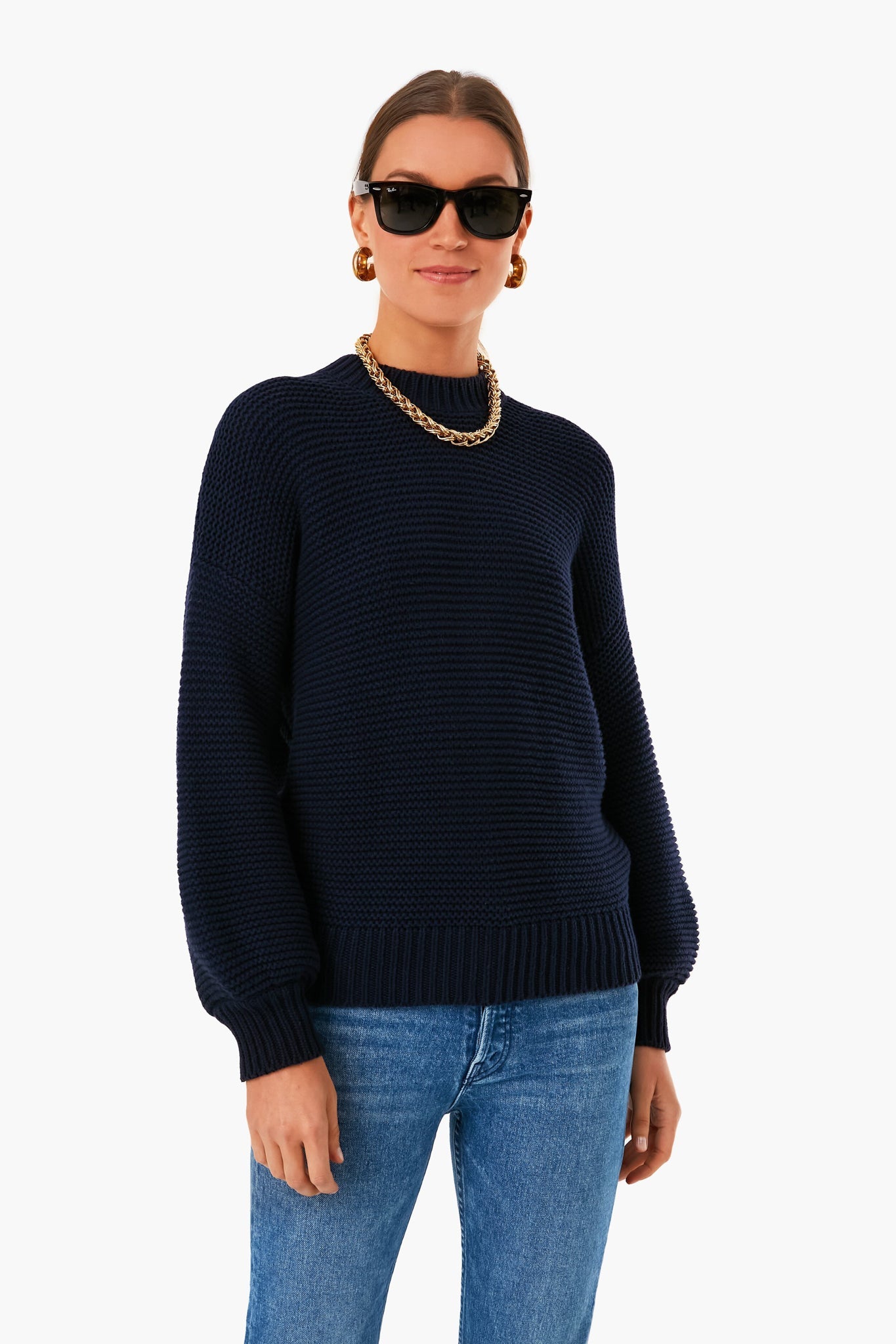Dark Navy Button Back Crewneck Sweater