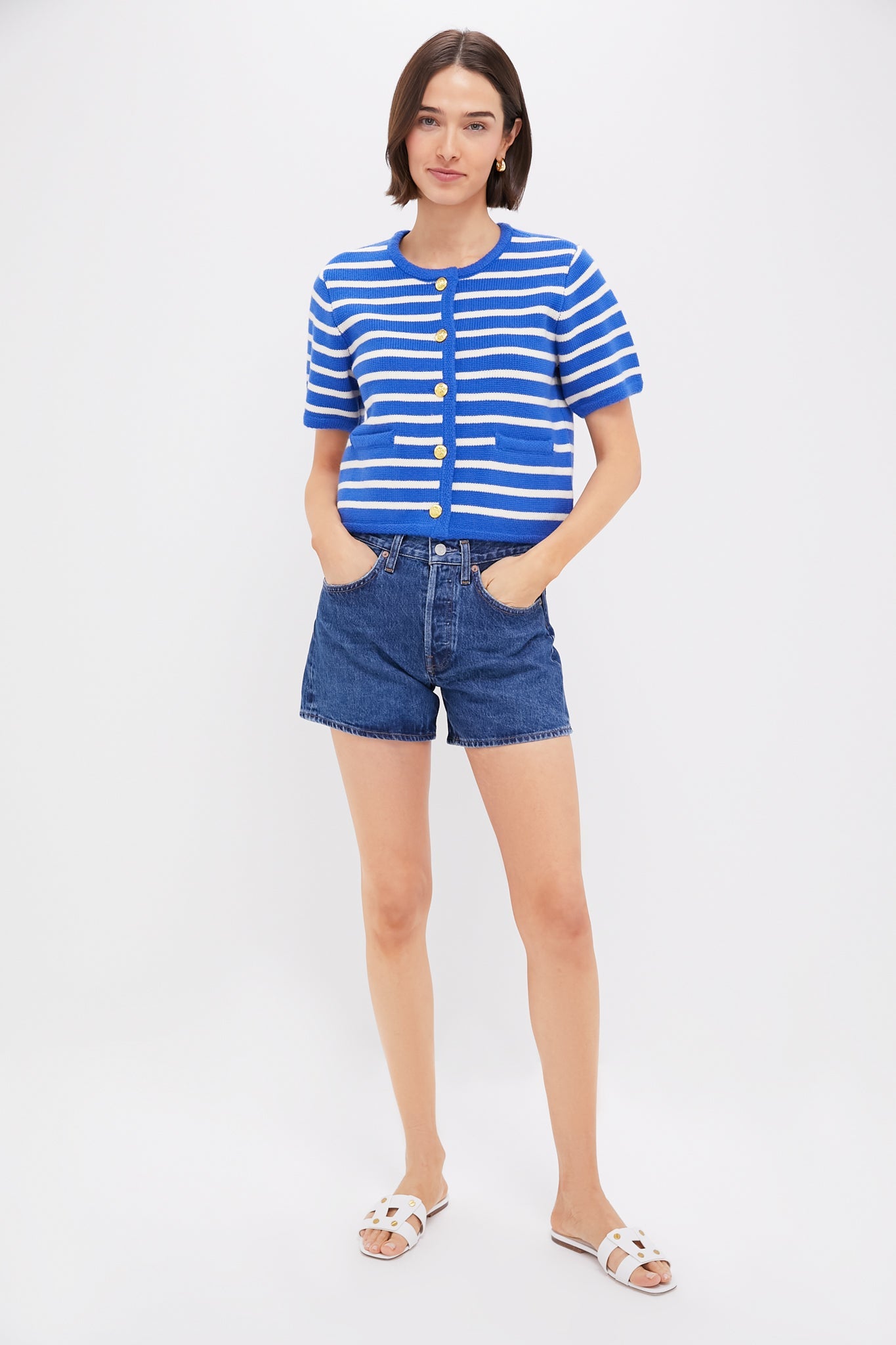 Blue & White Striped Short Sleeve Anna Cardigan