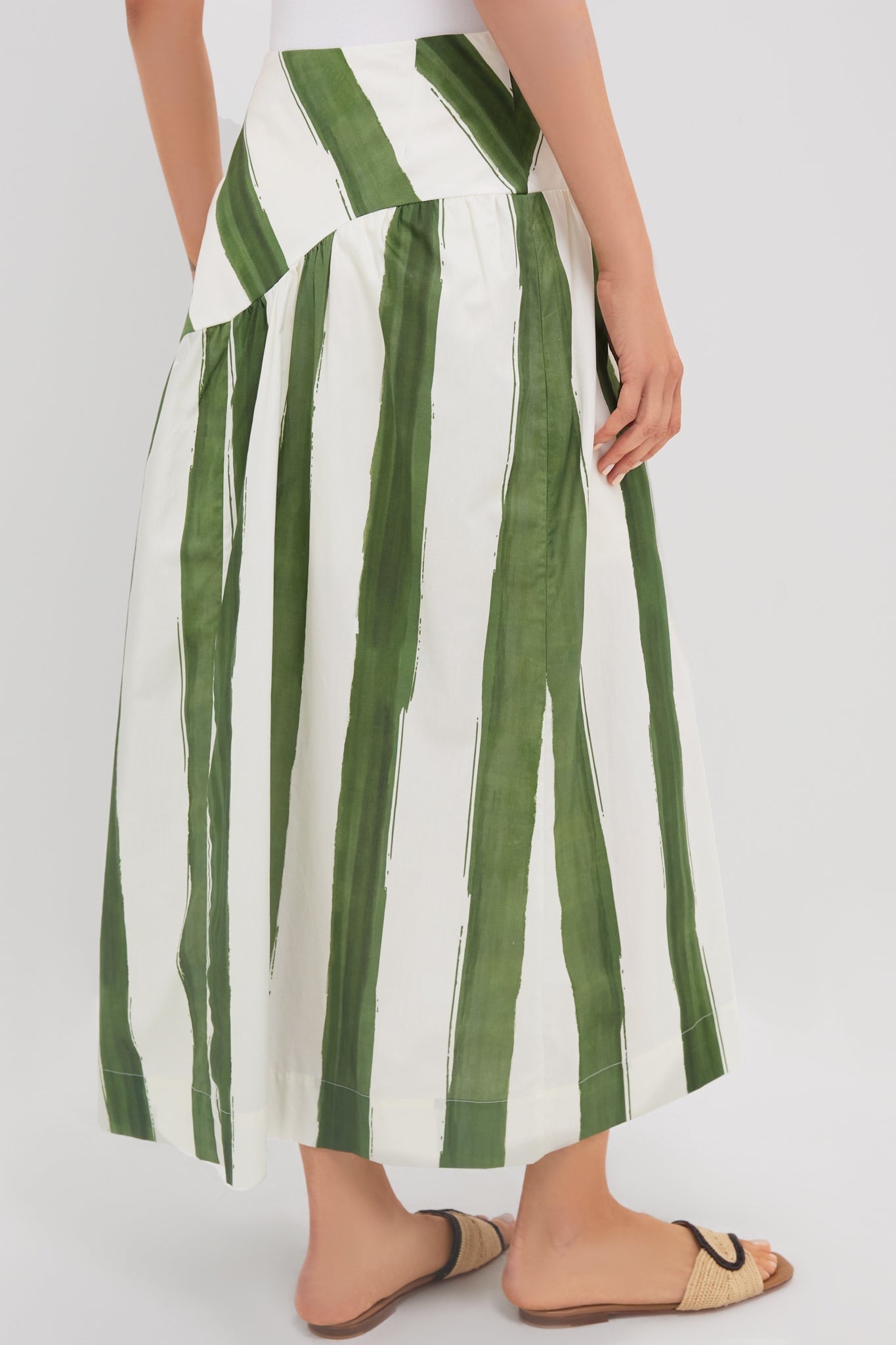 Green Stripe Nature Midi Skirt